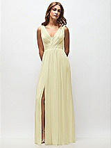Front View Thumbnail - Butter Yellow Sleeveless Draped Chiffon Maxi Dress with Front Slit