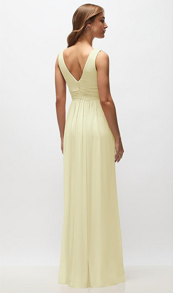 Back View - Butter Yellow Sleeveless Draped Chiffon Maxi Dress with Front Slit