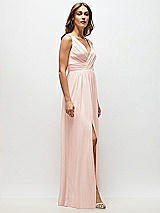 Side View Thumbnail - Blush Sleeveless Draped Chiffon Maxi Dress with Front Slit