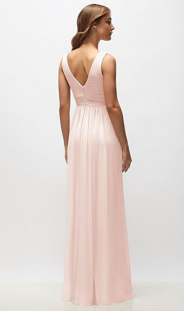 Back View - Blush Sleeveless Draped Chiffon Maxi Dress with Front Slit