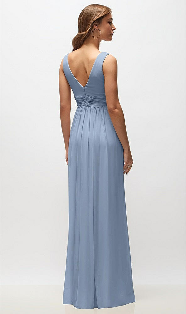 Back View - Cloudy Sleeveless Draped Chiffon Maxi Dress with Front Slit