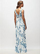 Rear View Thumbnail - Cottage Rose Dusk Blue Sleeveless Draped Chiffon Maxi Dress with Front Slit