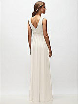 Rear View Thumbnail - Ivory Sleeveless Draped Chiffon Maxi Dress with Front Slit