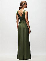 Rear View Thumbnail - Olive Green Sleeveless Draped Chiffon Maxi Dress with Front Slit