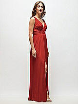 Side View Thumbnail - Poppy Red Sleeveless Draped Chiffon Maxi Dress with Front Slit