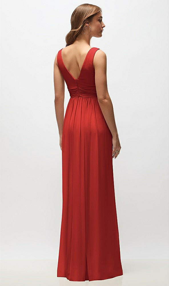 Back View - Poppy Red Sleeveless Draped Chiffon Maxi Dress with Front Slit