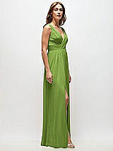 Side View Thumbnail - Peridot Green Sleeveless Draped Chiffon Maxi Dress with Front Slit