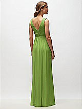 Rear View Thumbnail - Peridot Green Sleeveless Draped Chiffon Maxi Dress with Front Slit