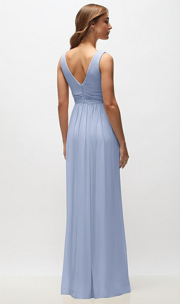 Back View - Sky Blue Sleeveless Draped Chiffon Maxi Dress with Front Slit