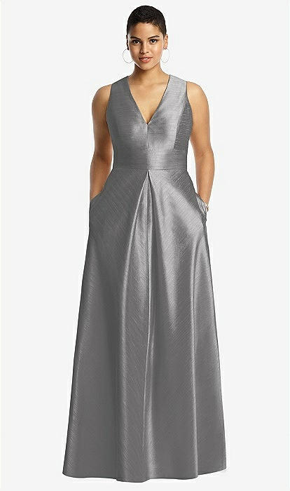 Sleeveless Pleated Skirt Dupioni Bridesmaid Dress With Pockets In
