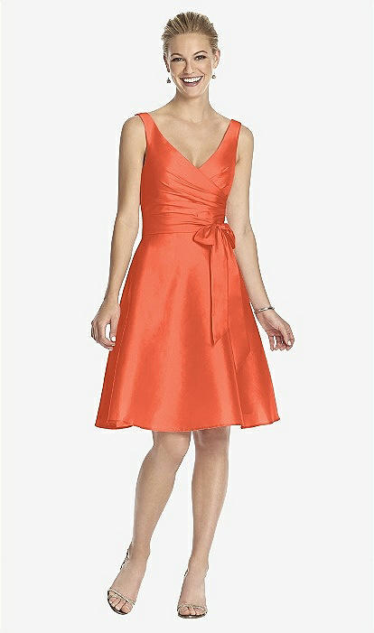 V-neck Sleeveless Cocktail Length Bridesmaid Dress In Fiesta | The Dessy  Group
