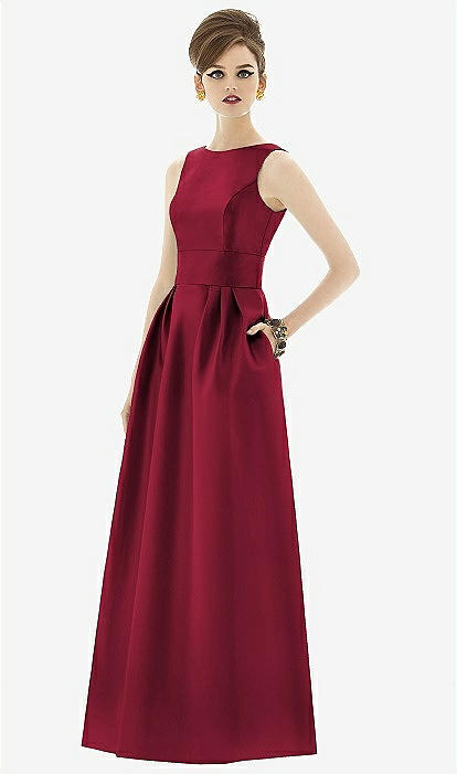 alfred sung burgundy dress Open Back Satin Twill Bridesmaid D661 In burgundy dress