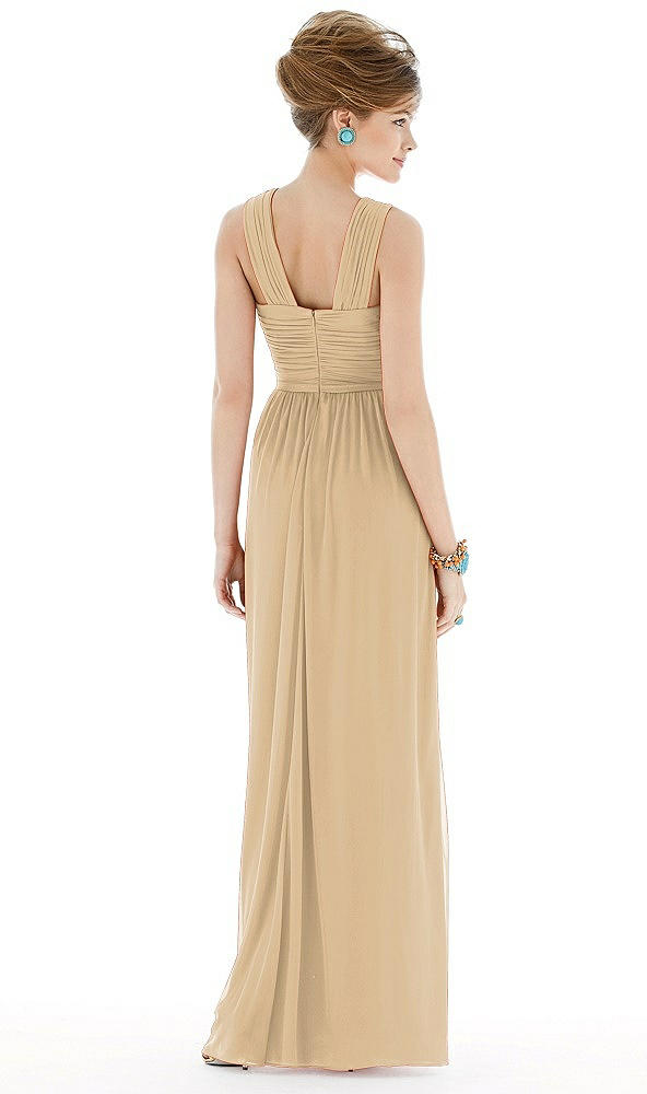 Back View - Golden Maxi Chiffon Sleeveless Halter Dress