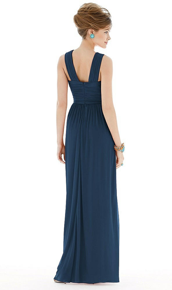 Back View - Sofia Blue Maxi Chiffon Sleeveless Halter Dress