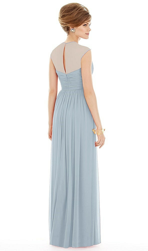 Back View - Mist Chiffon Knit Cap Sleeve VNeck Maxi Dress