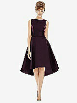 Alt View 1 Thumbnail - Deep Plum Bateau Neck Satin High Low Cocktail Dress