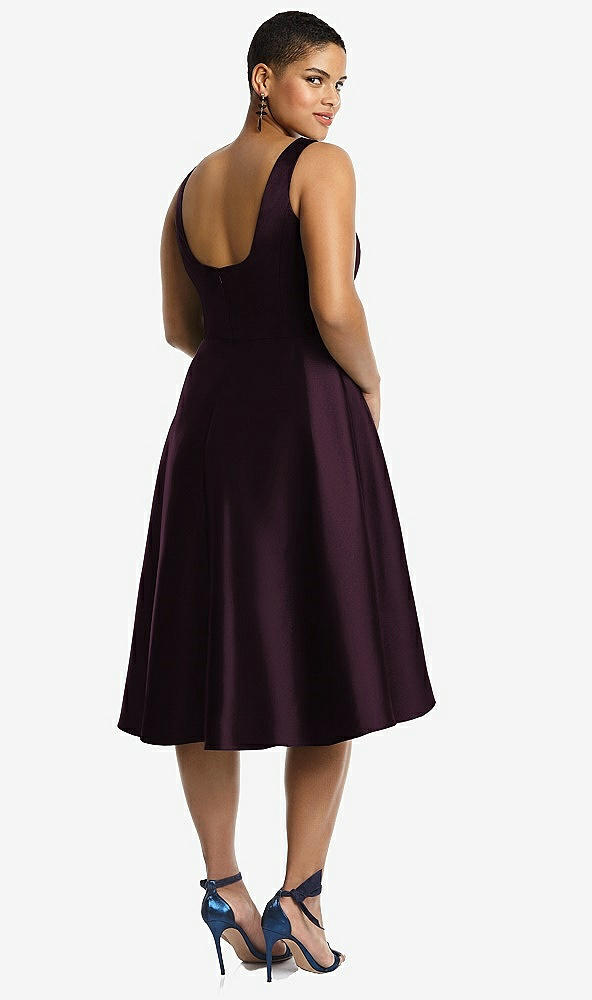 Back View - Deep Plum Bateau Neck Satin High Low Cocktail Dress