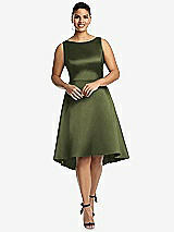 Front View Thumbnail - Olive Green Bateau Neck Satin High Low Cocktail Dress