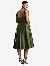 Rear View Thumbnail - Olive Green Bateau Neck Satin High Low Cocktail Dress