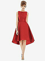 Alt View 1 Thumbnail - Poppy Red Bateau Neck Satin High Low Cocktail Dress