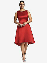 Front View Thumbnail - Poppy Red Bateau Neck Satin High Low Cocktail Dress