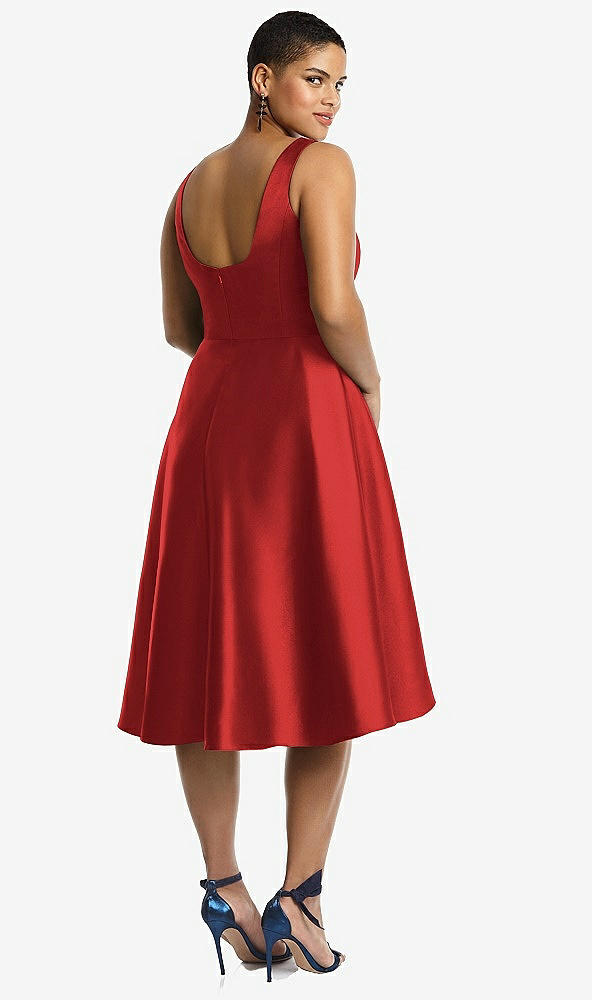 Back View - Poppy Red Bateau Neck Satin High Low Cocktail Dress