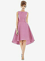 Alt View 1 Thumbnail - Powder Pink Bateau Neck Satin High Low Cocktail Dress