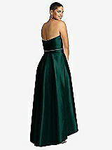 Rear View Thumbnail - Evergreen & Evergreen Strapless Satin High Low Dress with Pockets