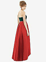 Alt View 2 Thumbnail - Poppy Red & Evergreen Strapless Satin High Low Dress with Pockets