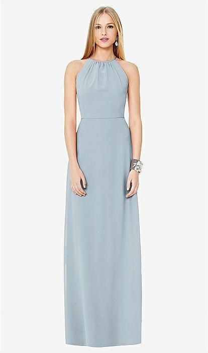 Open-Back Shirred Halter Dress