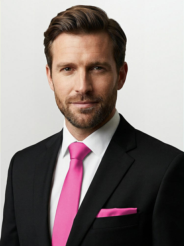Front View - Fuchsia Classic Yarn-Dyed Pocket Squares by After Six