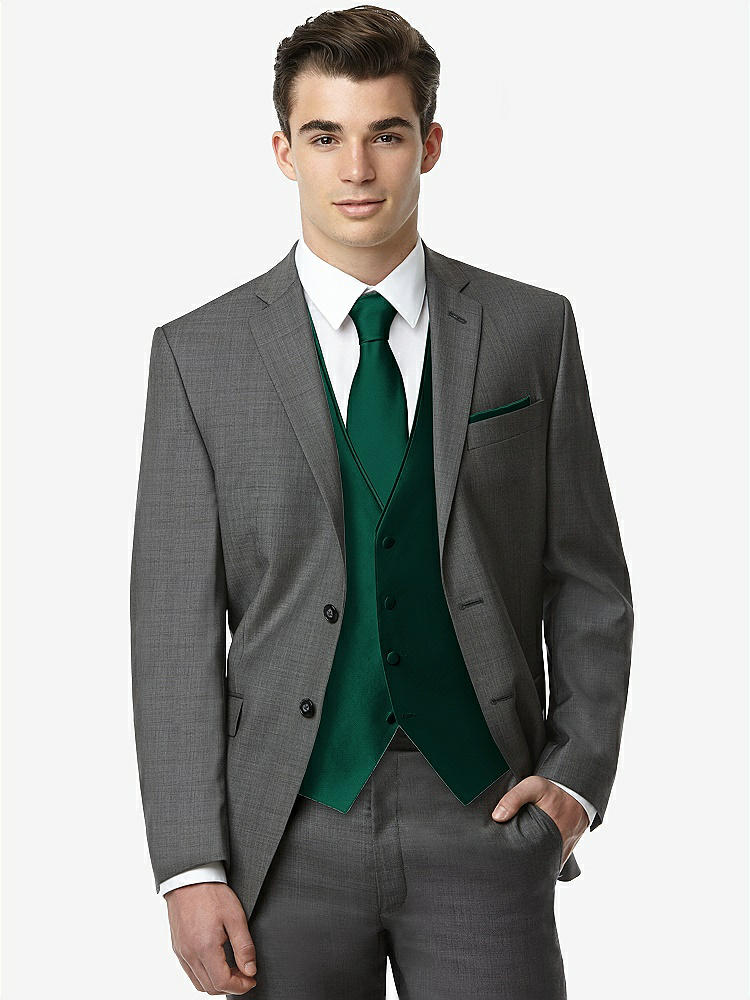 Front View - Hunter Green Classic Yarn-Dyed Tuxedo Vest by After Six