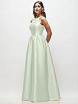 Side View Thumbnail - Mint Green Sleeveless Keyhole Back Satin Maxi Dress