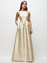 Front View Thumbnail - Champagne Sleeveless Keyhole Back Satin Maxi Dress