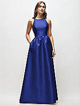 Front View Thumbnail - Cobalt Blue Sleeveless Keyhole Back Satin Maxi Dress