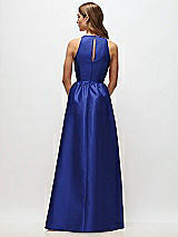 Rear View Thumbnail - Cobalt Blue Sleeveless Keyhole Back Satin Maxi Dress