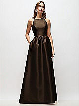 Front View Thumbnail - Espresso Sleeveless Keyhole Back Satin Maxi Dress