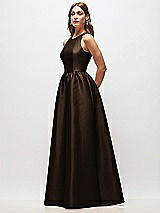 Side View Thumbnail - Espresso Sleeveless Keyhole Back Satin Maxi Dress