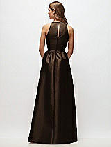 Rear View Thumbnail - Espresso Sleeveless Keyhole Back Satin Maxi Dress