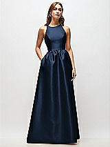Front View Thumbnail - Midnight Navy Sleeveless Keyhole Back Satin Maxi Dress