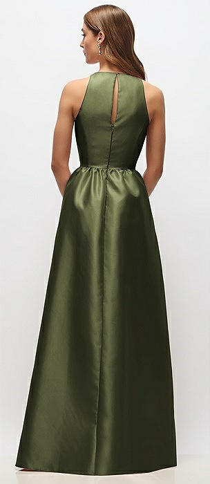 Olive Green Keyhole Back Bridesmaid Dresses