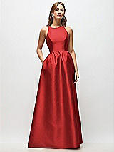 Front View Thumbnail - Poppy Red Sleeveless Keyhole Back Satin Maxi Dress