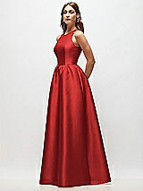 Side View Thumbnail - Poppy Red Sleeveless Keyhole Back Satin Maxi Dress