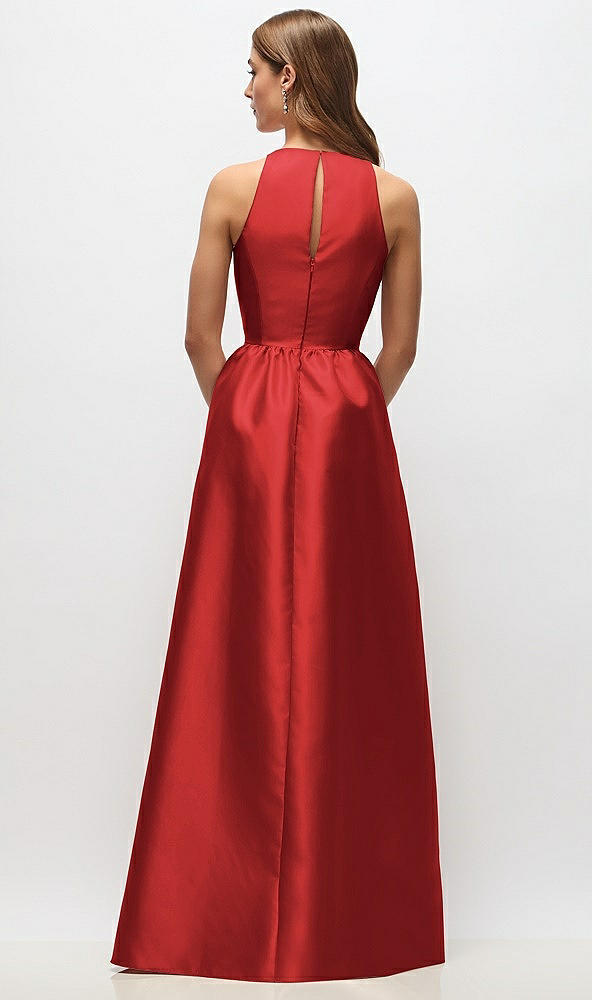 Back View - Poppy Red Sleeveless Keyhole Back Satin Maxi Dress