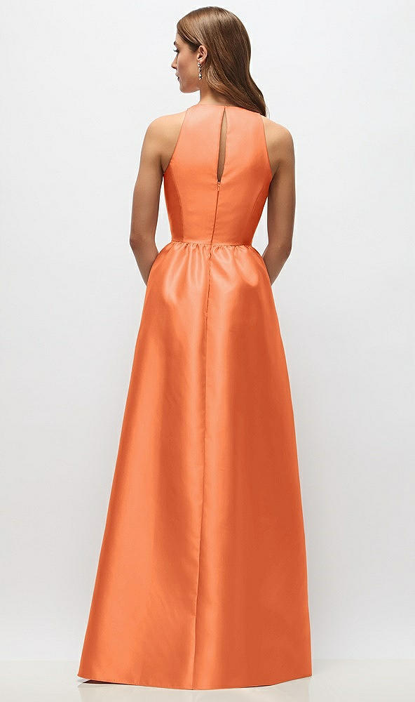 Back View - Portofino Orange Sleeveless Keyhole Back Satin Maxi Dress