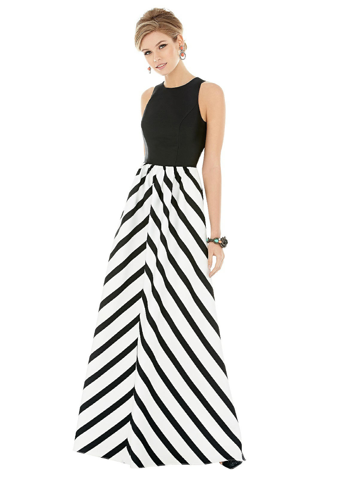 Sleeveless Striped Skirt Maxi Bridesmaid Dress With Pockets In Stripe | The  Dessy Group