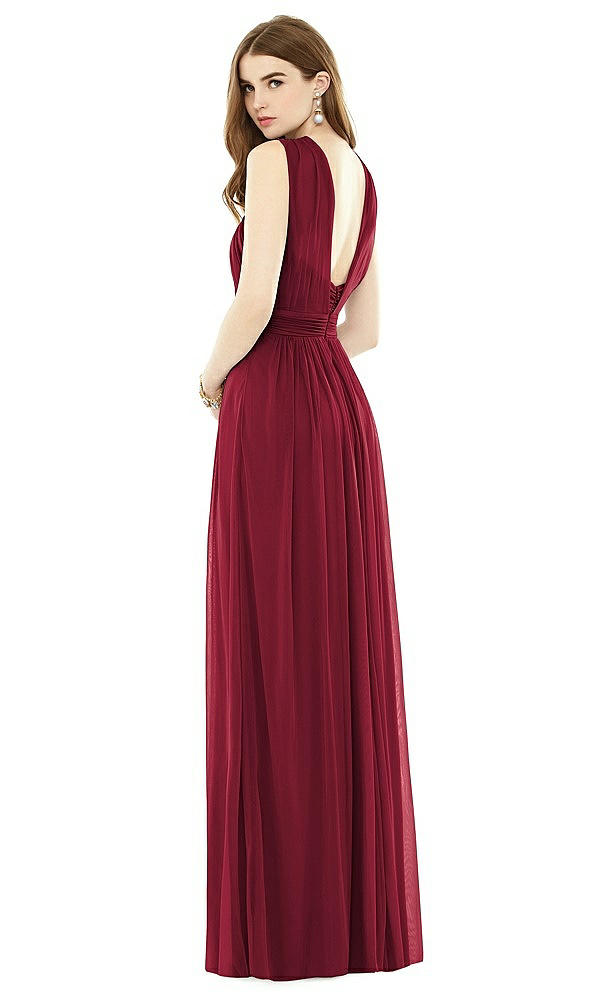 Back View - Burgundy Maxi Chiffon Knit Halter Neck Dress