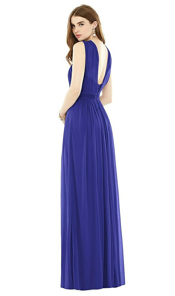 Back View - Electric Blue Maxi Chiffon Knit Halter Neck Dress