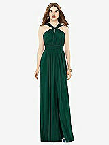Front View Thumbnail - Hunter Green Maxi Chiffon Knit Halter Neck Dress