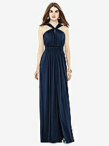 Front View Thumbnail - Midnight Navy Maxi Chiffon Knit Halter Neck Dress